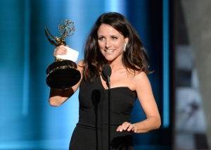 IMAGE DISTRIBUTED FOR THE TELEVISION ACADEMY - Julia Louis-Dreyfus accepts the award for outstanding lead actress in a comedy series for Veep at the 67th Primetime Emmy Awards on Sunday, Sept. 20, 2015, at the Microsoft Theater in Los Angeles. (Photo by Phil McCarten/Invision for the Television Academy/AP Images)